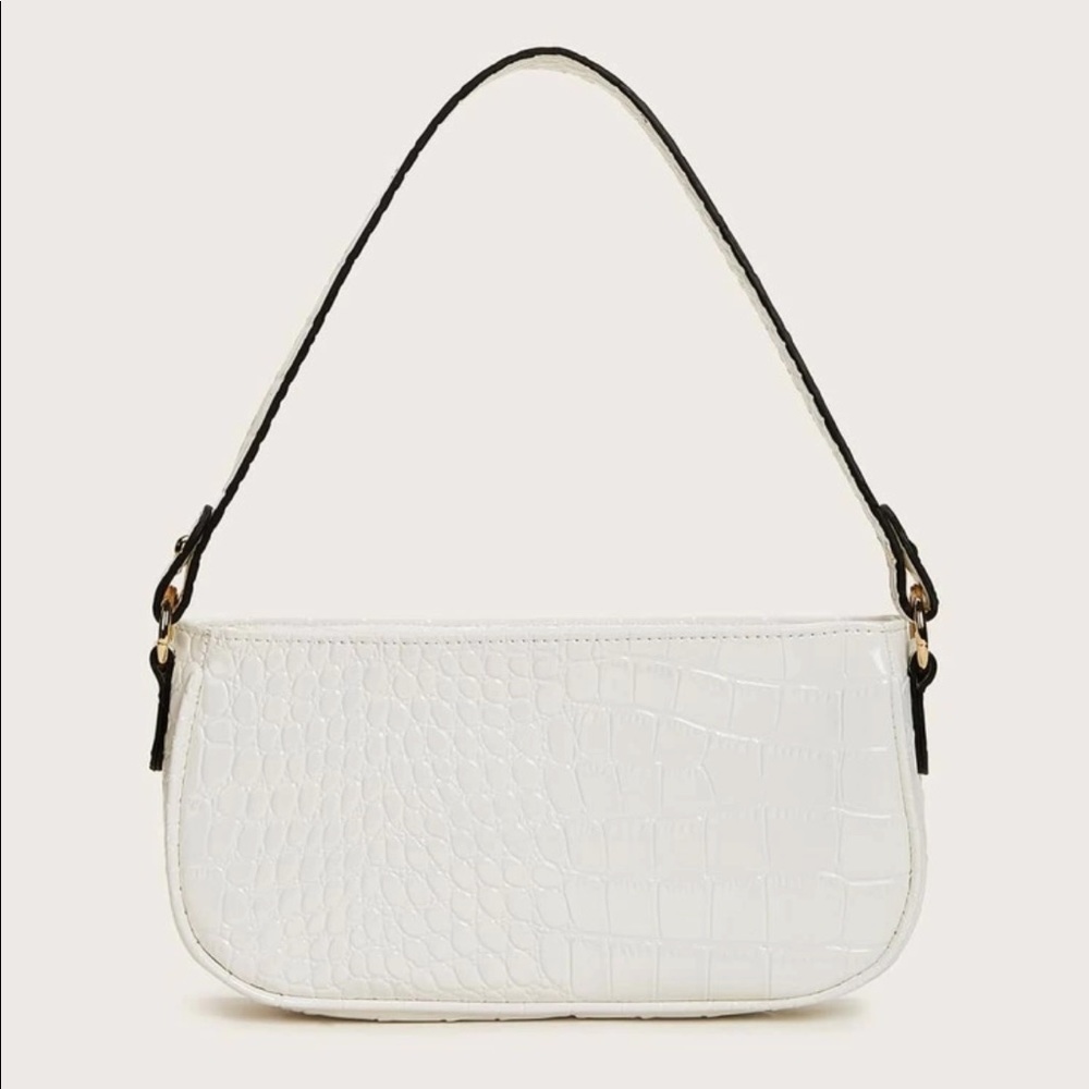 crocodile embossed leather baugette shoulder bag
